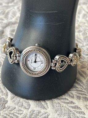 Vintage Brighton Genoa Heart Charm Toggle 2 Tone Bracelet Watch. New Battery
